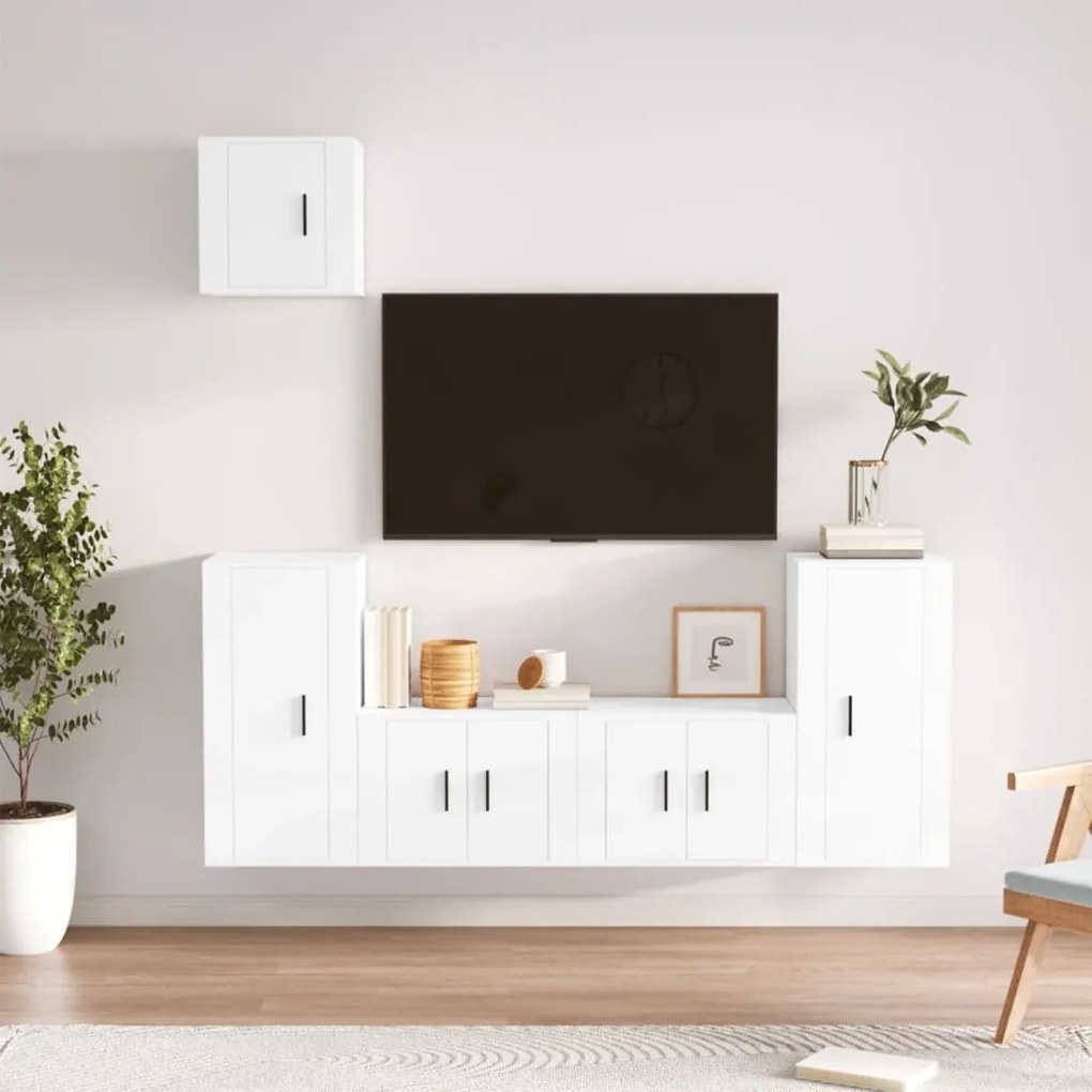 vidaXL Set dulap TV, 5 piese, alb extralucios, lemn prelucrat