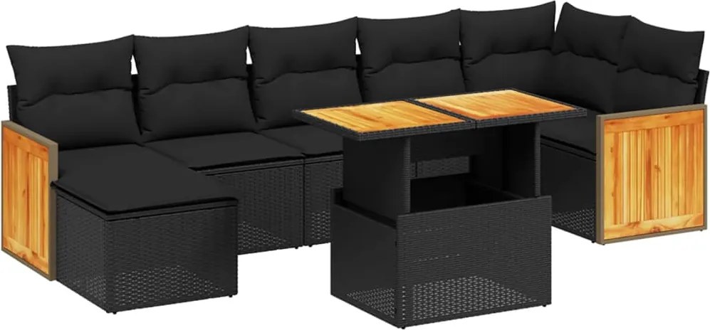 vidaXL Set mobilier de grădină cu perne, 8 piese, negru, poliratan