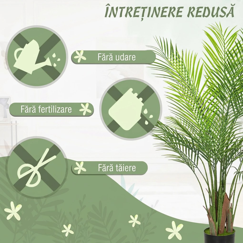 HOMCOM Palmier Artificial 120 cm cu Ghiveci Inclus, 22 Frunze, pentru Casă, Living, Birou și Balcon, Verde | Aosom Romania