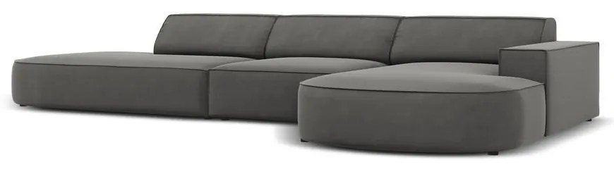 Colțar gri cu tapițerie din catifea (cu șezlong pe partea dreaptă) Jodie - Micadoni Home