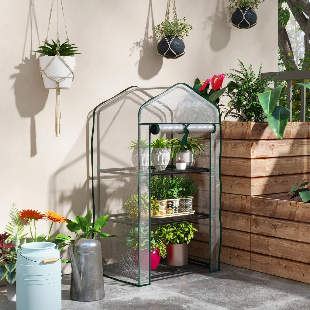 Outsunny Sera de Balcon cu 3 Niveluri și Ușă Rulantă, Sera pentru Grădină cu Structură din Oțel și Acoperiș din Plastic, pentru Plante, Flori, Fructe, 59x39x127 cm, Transparentă | Aosom Romania