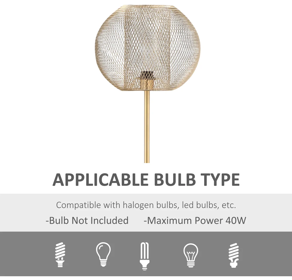 HOMCOM Lampă de Podea Auriu, Design Modern cu Abajur, Ideală pentru Camera de Zi și Dormitor, E27 40W, Metal | Aosom Romania