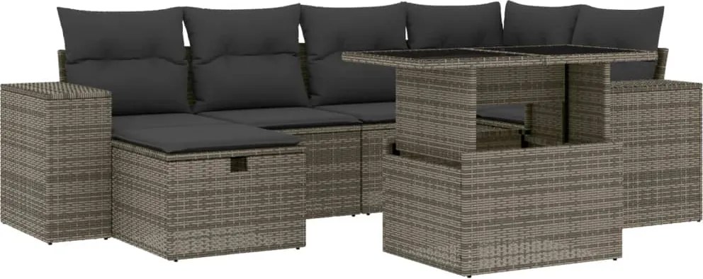 vidaXL Set canapele de grădină, 7 piese, cu perne, gri, poliratan