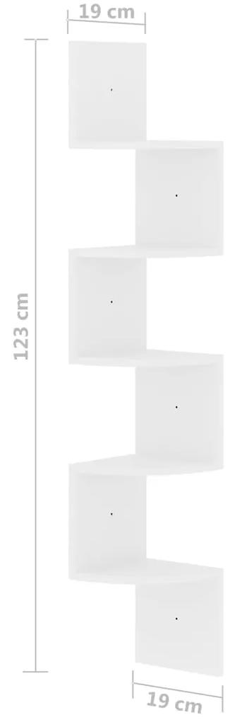 Raft de perete de colt, alb extralucios, 19x19x123 cm, PAL 1, Alb foarte lucios