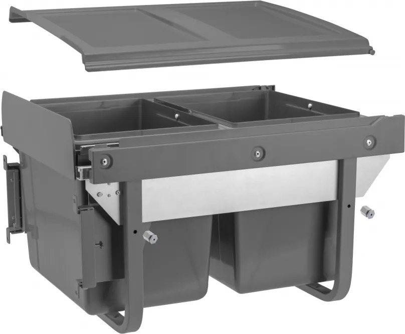 Cos gunoi incorporabil GTV Practi Eco, cu extragere automata, colectare selectiva, pentru corp de 450 mm, gri antracit, 2 x 15 l Gri antracit,