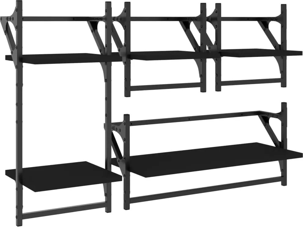 vidaXL Set rafturi perete cu bare, 4 buc. negru lemn prelucrat