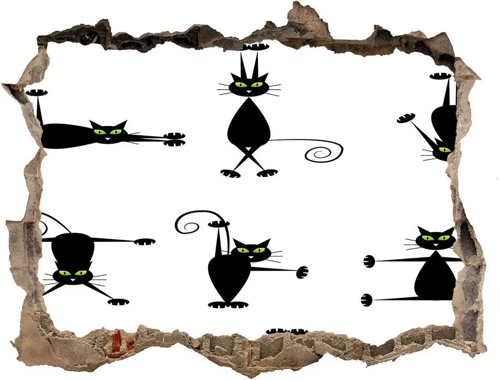 Autocolant de perete gaură 3D Pisici ilustrare