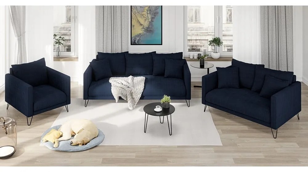 Canapea albastru-închis cu tapițerie din chenille 140 cm Freya – Ropez