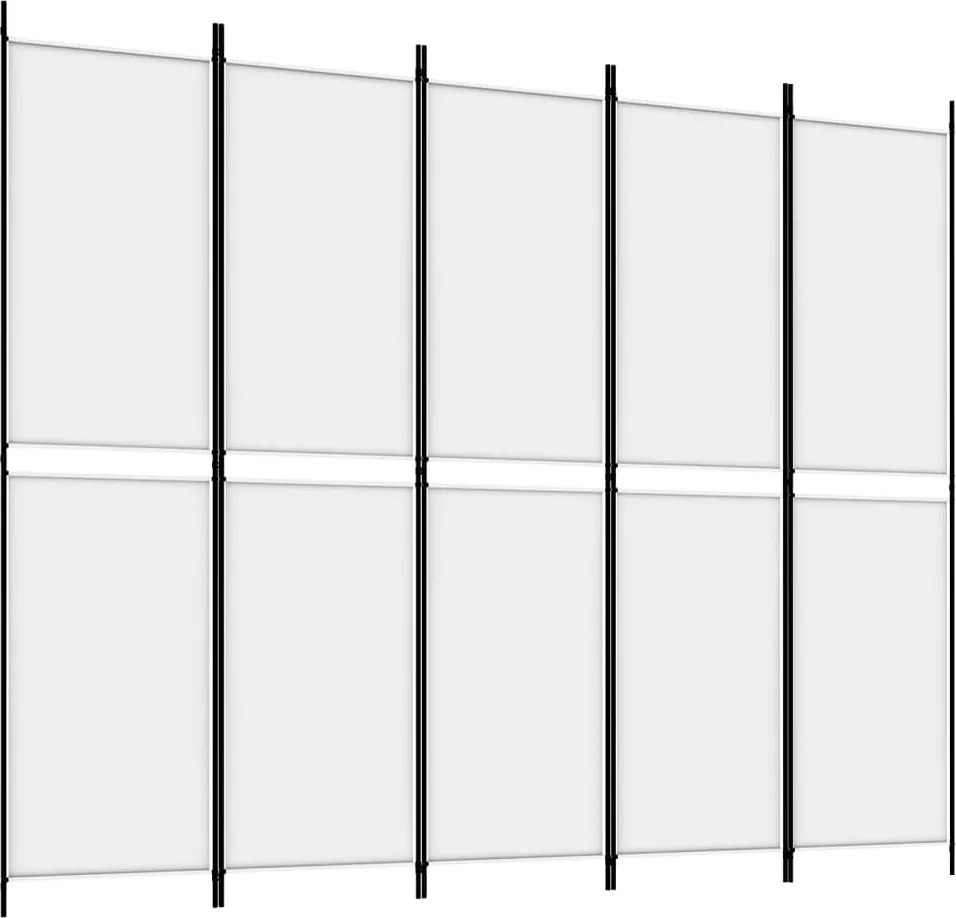 vidaXL Paravan de cameră cu 5 panouri, alb, 250x200 cm, textil