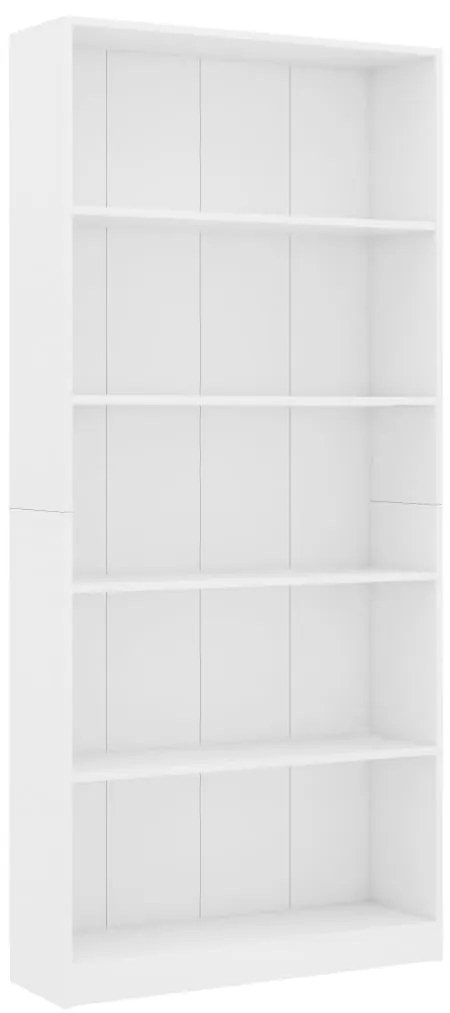 800918 vidaXL Bibliotecă cu 5 rafturi, alb, 80x24x175 cm, lemn prelucrat