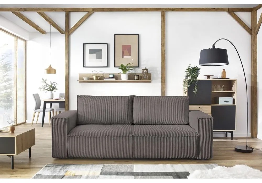 Canapea extensibilă din reiat Bobochic Paris Nihad, 245 cm, maro închis