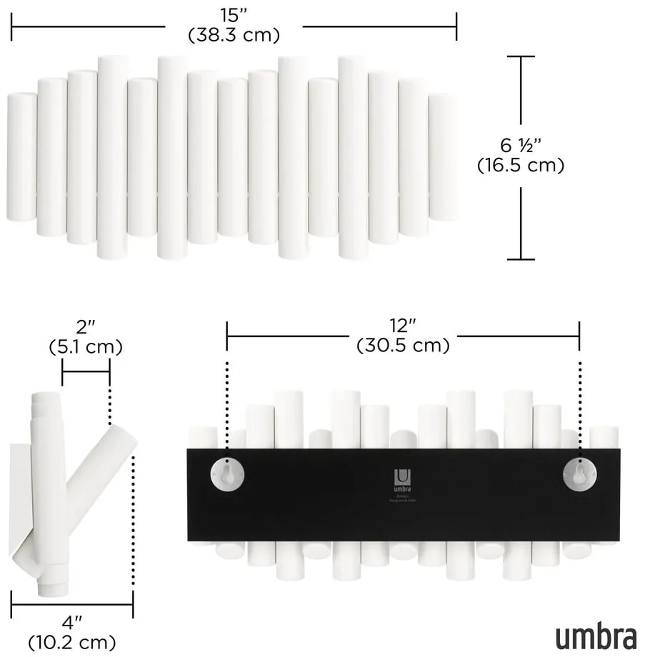 Cuier de perete alb din lemn de pin Picket – Umbra