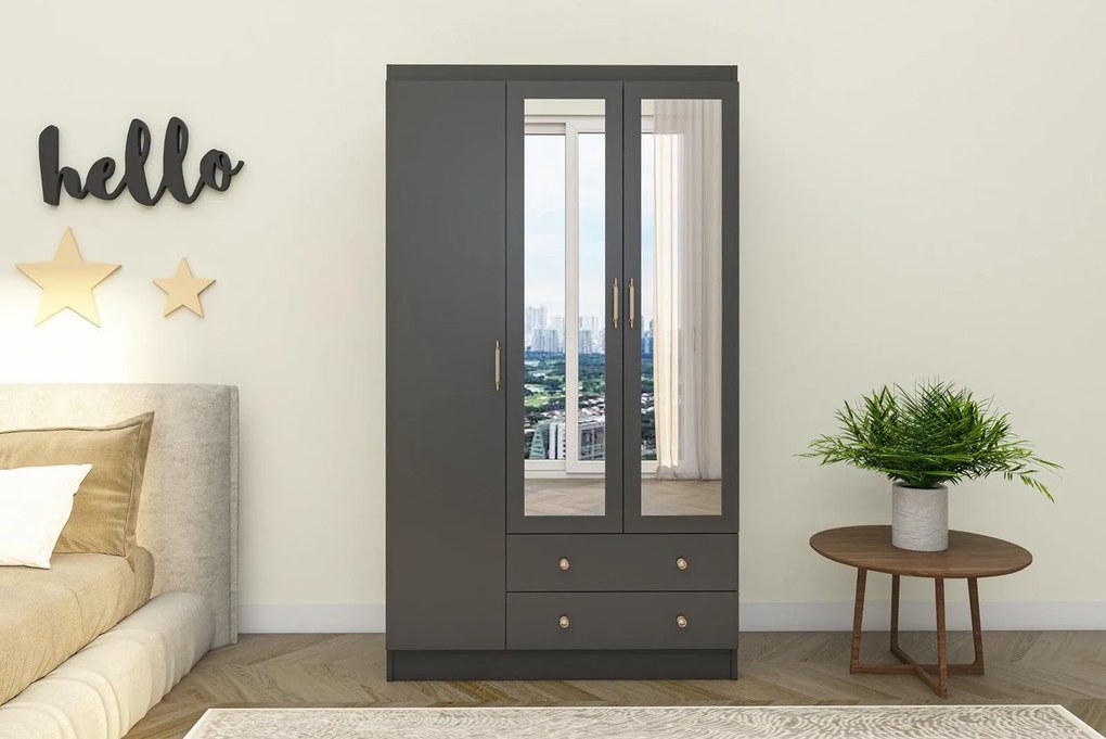 Dulap de Haine Ercan cu 3 Usi si 2 Sertare cu Oglinda, 105 X 182 X 50 Cm