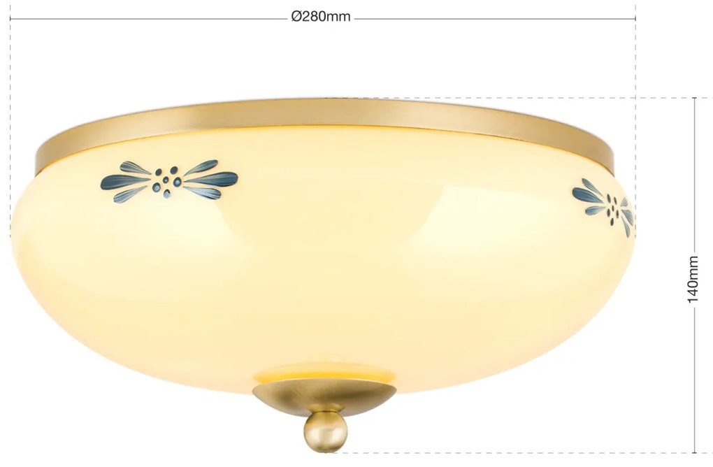 Plafoniera clasica Landhaus 28cm alama satin/ sticla champagne decor albastru