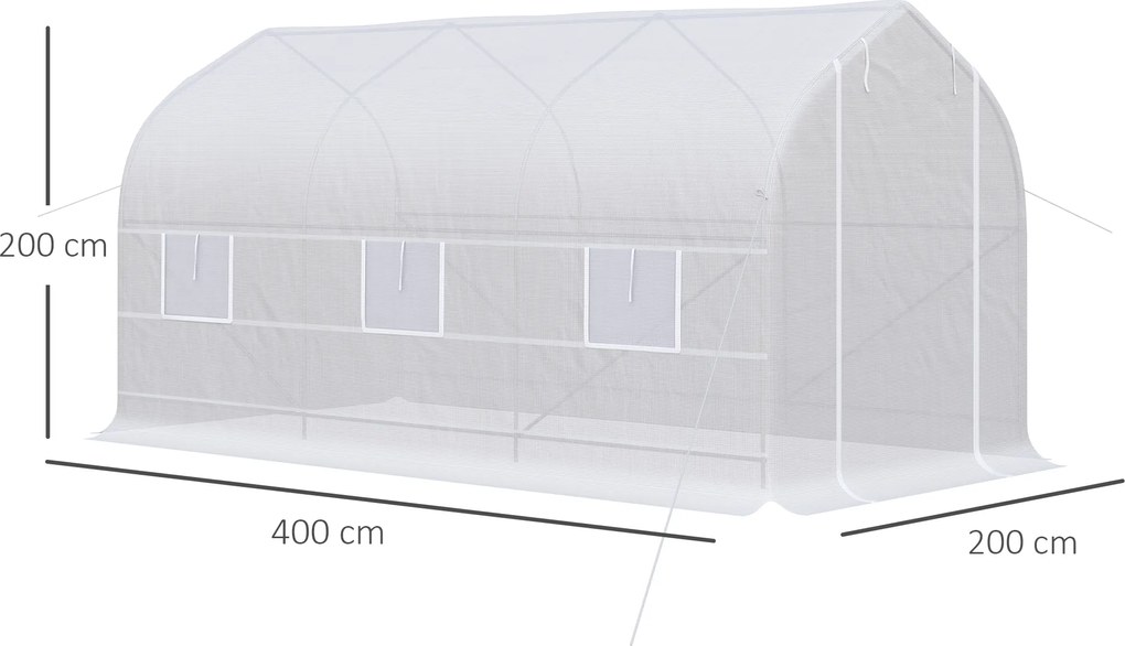 Outsunny Seră de Grădină a Tunnel 4x2x2 m cu Uși Rulabile și 6 Ferestre, Seră pentru Grădină cu Acoperiș înclinat, Structură din Metal și Acoperire PE, pentru Grădinărit Legume Flori Fructe, Alb | Aosom Romania