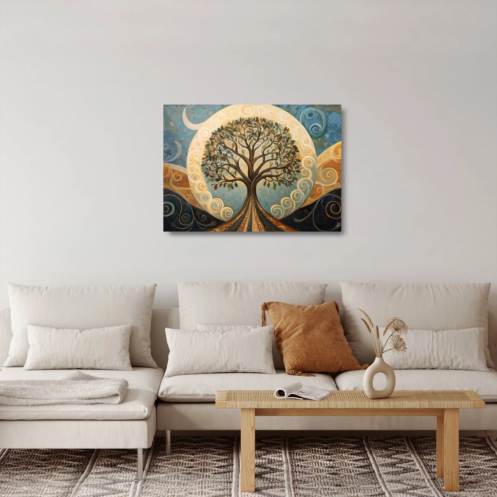 Tablou pe sticlă – Arborele vieții și spirale (70x50 cm)