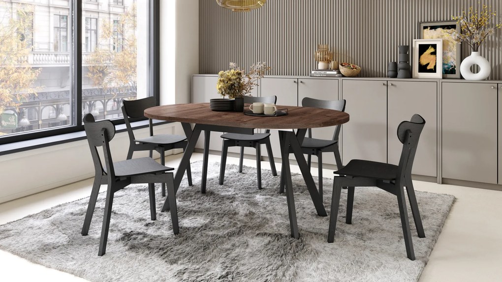 Mazzoni ALMO Stejar Maro/picioare negre - MASĂ ROTUNDĂ EXTENSIBILĂ CU PICIOARE ÎN FORMĂ DE Y STIL LOFT PENTRU SALON/SUFRAGERIE