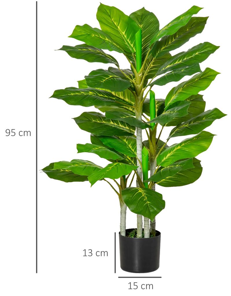 HOMCOM Plantă Artificială cu 33 de Frunze pentru Uz Interior și Exterior cu Ghiveci, Plantă Falsă în PEVA, PE și Ciment, 95 cm, Verde