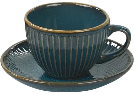Set de 6 cești din ceramică cu farfurioare Linea210 ml, petrol