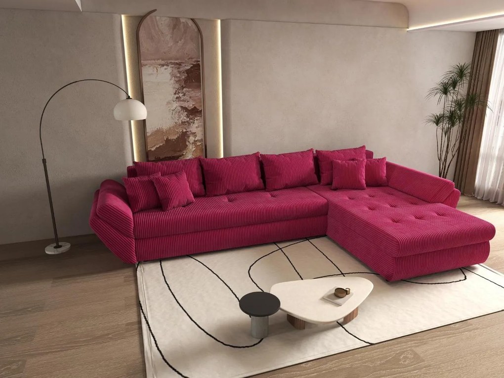 Colțar extensibil dumonde cu ladă de depozitare si sezut confortabil din spuma high-density, Loana XL Zoom Rosu II 335x185 cm