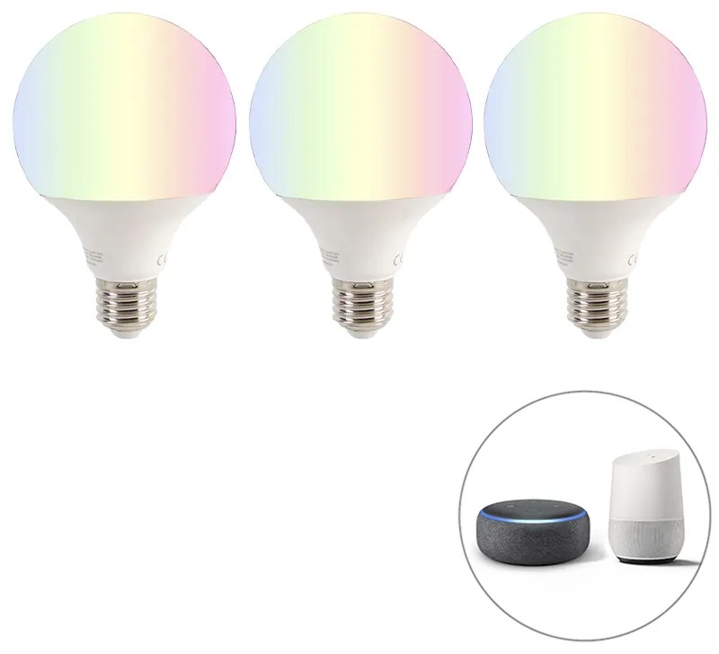 Set de 3 becuri LED inteligente E27 RGBW G95 11W 1050lm 2200-4000K
