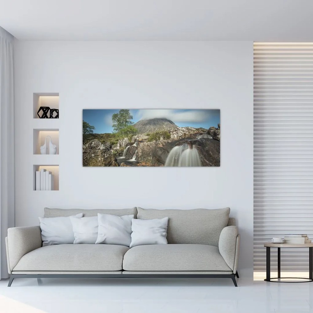 Tablou cu cascadele și munți (120x50 cm)
