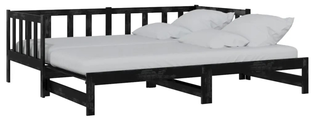 806964 vidaXL Pat extensibil de zi, negru, 2x(90x200) cm, lemn masiv de pin