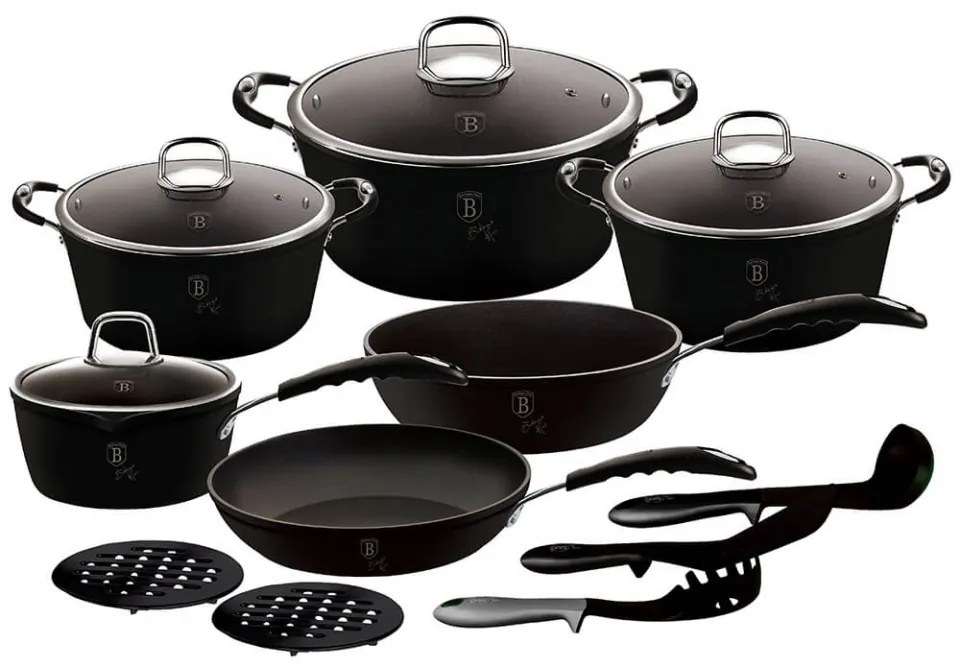 Set oale si tigai marmorate (15 piese) din aluminiu forjat Black Professional Line Berlinger Haus BH 6129