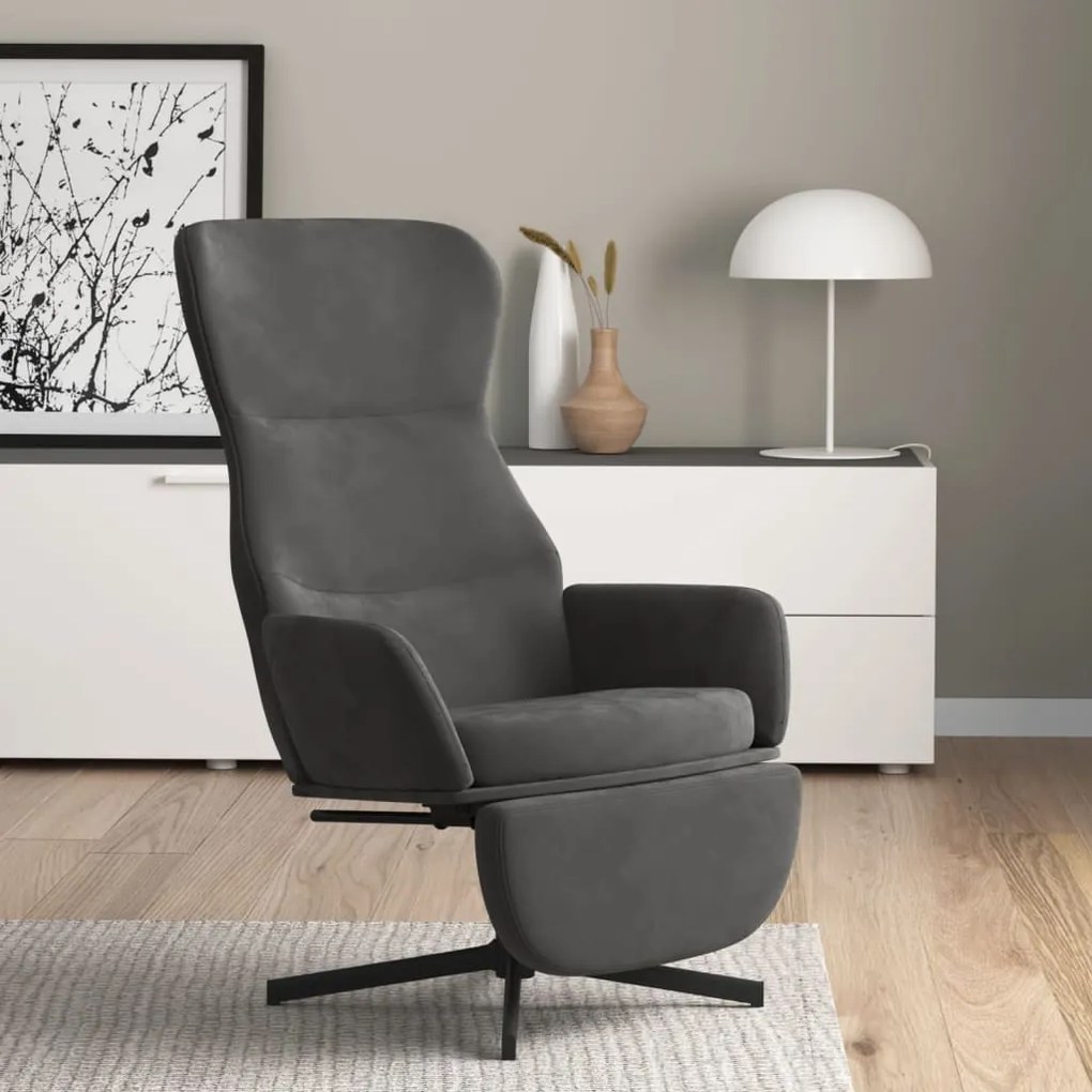 3097496 vidaXL Scaun de relaxare cu taburet, gri închis, catifea