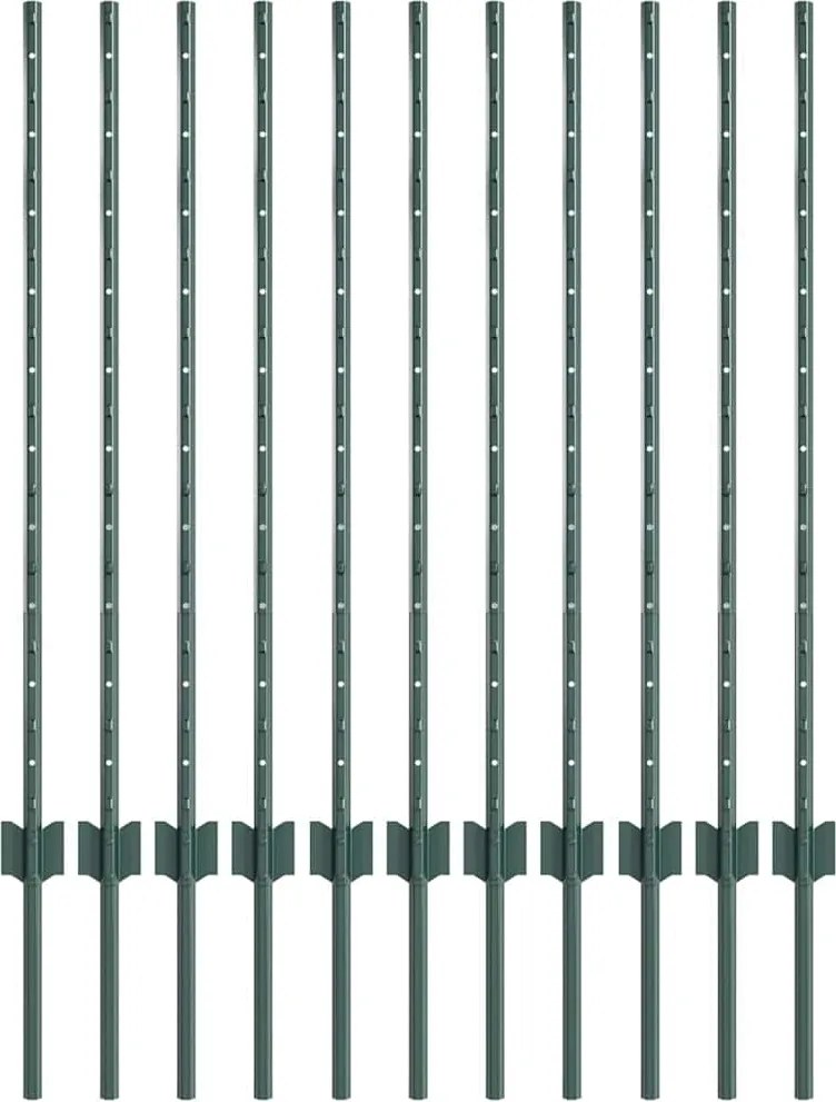 vidaXL Stâlp de gard. 11 pcs Verde 100 cm Oțel