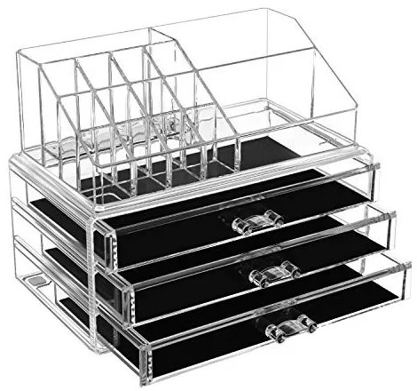 Organizator cosmetice machiaj, Songmics, Transparent, 23.8x15.3x18.8 cm