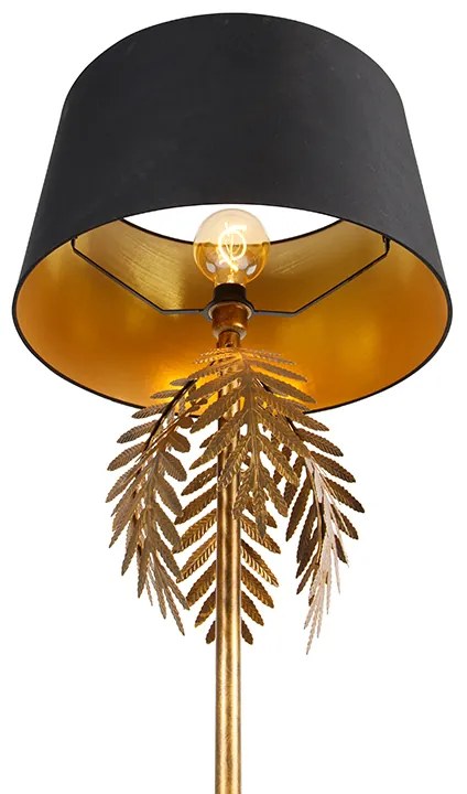Lampă de podea aurie 145 cm cu abajur din bumbac negru 50 cm - Botanica