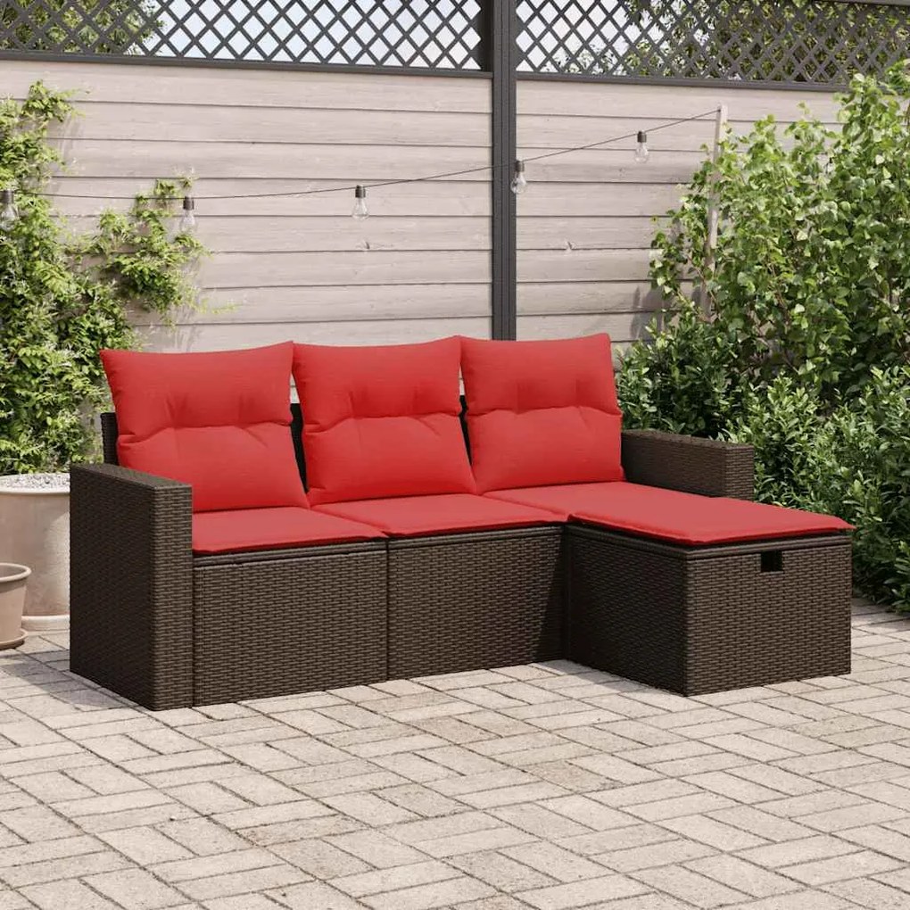 vidaXL Set canapele de grădină, 4 piese, cu perne, maro poliratan maro