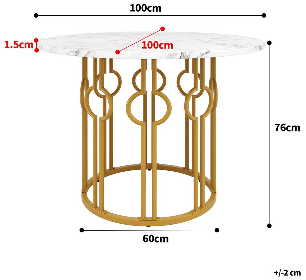 Masă rotundă pentru 4 persoane, Alb+Auriu | Aosom Romania