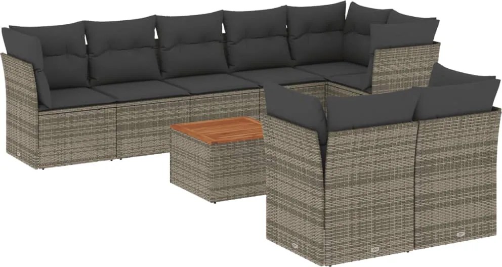 vidaXL Set canapele de grădină, 9 piese, cu perne, gri, poliratan