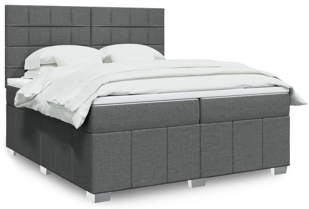 vidaXL Pat box spring cu saltea, gri închis, 200x200 cm, textil