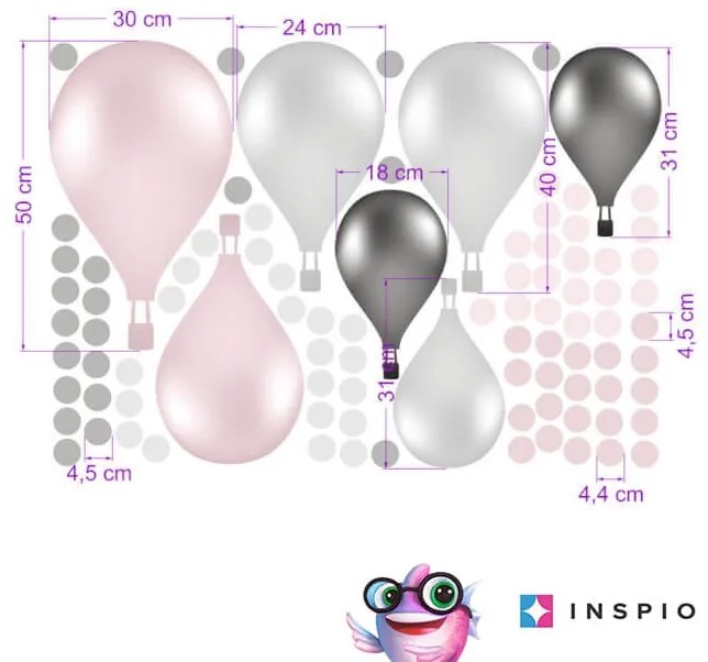 INSPIO Autocolante - Baloane autoadezive în stil norvegian roz și gri