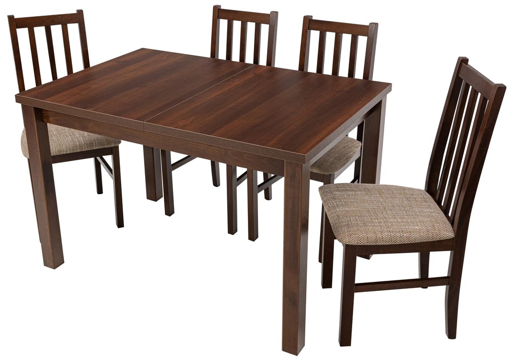 Set masa extensibila 120x150cm cu 4 scaune tapitate, mb-13 max5 si s-38 boss10 o2, nuc, lemn masiv, stofa