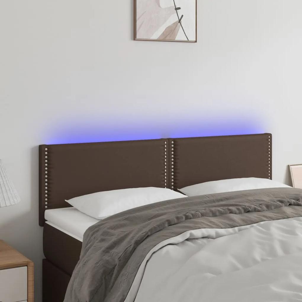 3121565 vidaXL Tăblie de pat cu LED, maro, 144x5x78/88 cm, piele ecologică