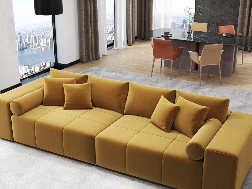 Canapea extensibilă dumonde cu ladă de depozitare si sezut confortabil din spuma high-density, Marbela Royal Mustar XXL 295x100 cm
