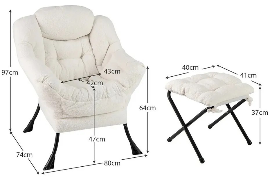Fotoliu relax cu suport pentru picioare, alb