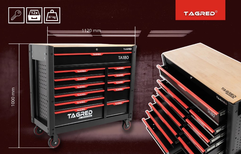 Cărucior de atelier Performance XXL cu 12 sertare TA180