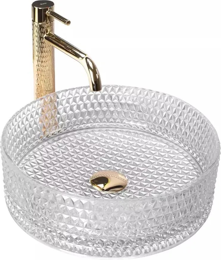 Lavoar pe blat Rea Cristal rotund finisaj sticla transparenta 36 cm