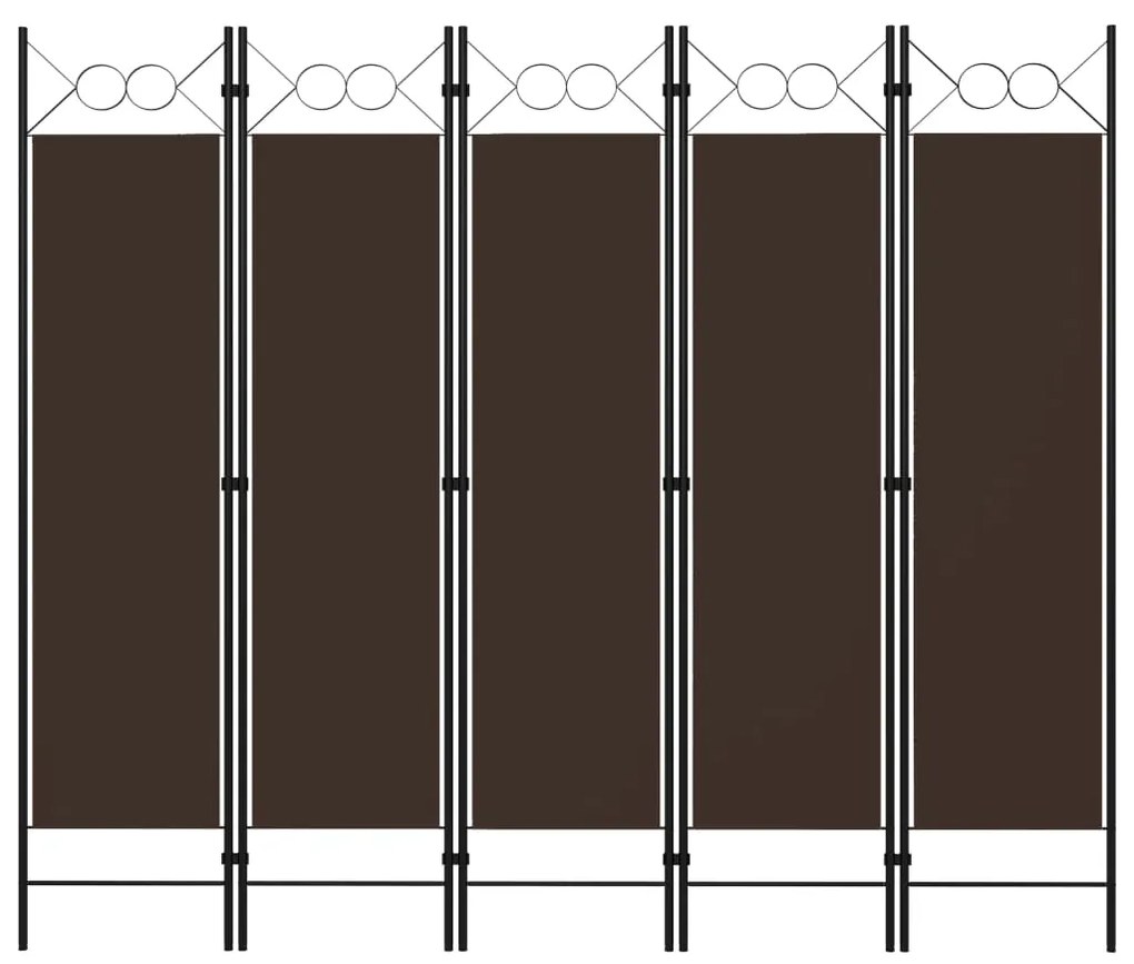 vidaXL Paravan de cameră cu 5 panouri, maro, 200 x 180 cm