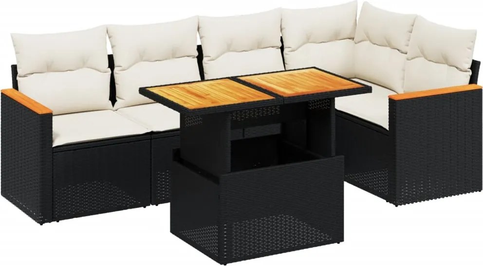 vidaXL Set mobilier de grădină cu perne, 6 piese, negru, poliratan