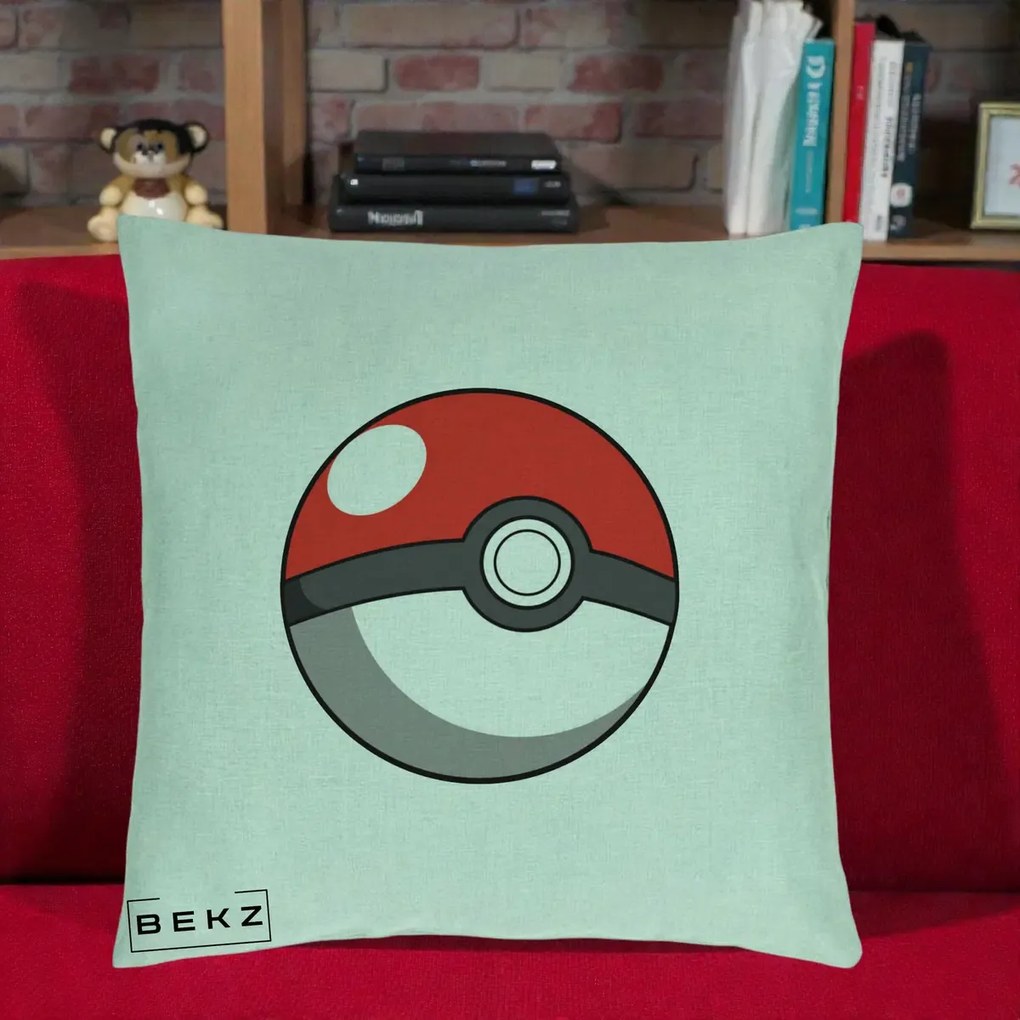 Perna Personalizata Pokeball Rosie, 40x40 cm, Verde Menta, Husa Detasabila, Perna Inclusa, BEKZ®