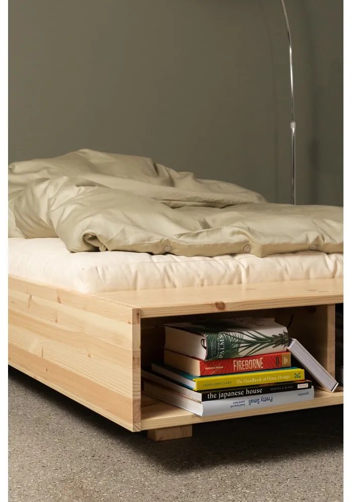Pat matrimonial în culoare naturală din lemn de pin cu somieră 180x200 cm Merge – Karup Design