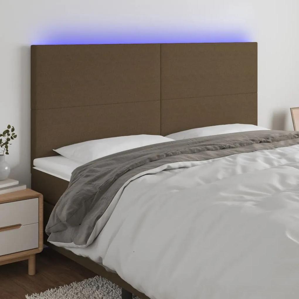 3122161 vidaXL Tăblie de pat cu LED, maro închis, 180x5x118/128 cm, textil
