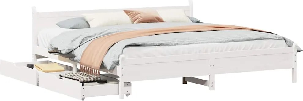 vidaXL Cadru de pat fără saltea, alb, 180x200 cm, lemn masiv pin