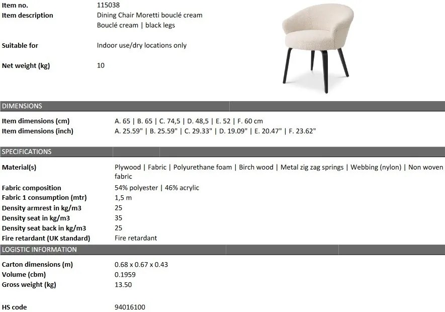 Scaun design elegant LUX Moretti, boucle crem 115038 HZ